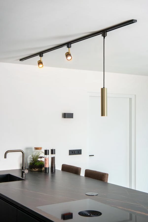 Lucide TRACK FLORIS pendant - 1-circuit Track lighting system - 1xGU10 - Matt Gold / Brass (Extension) - ambiance 6